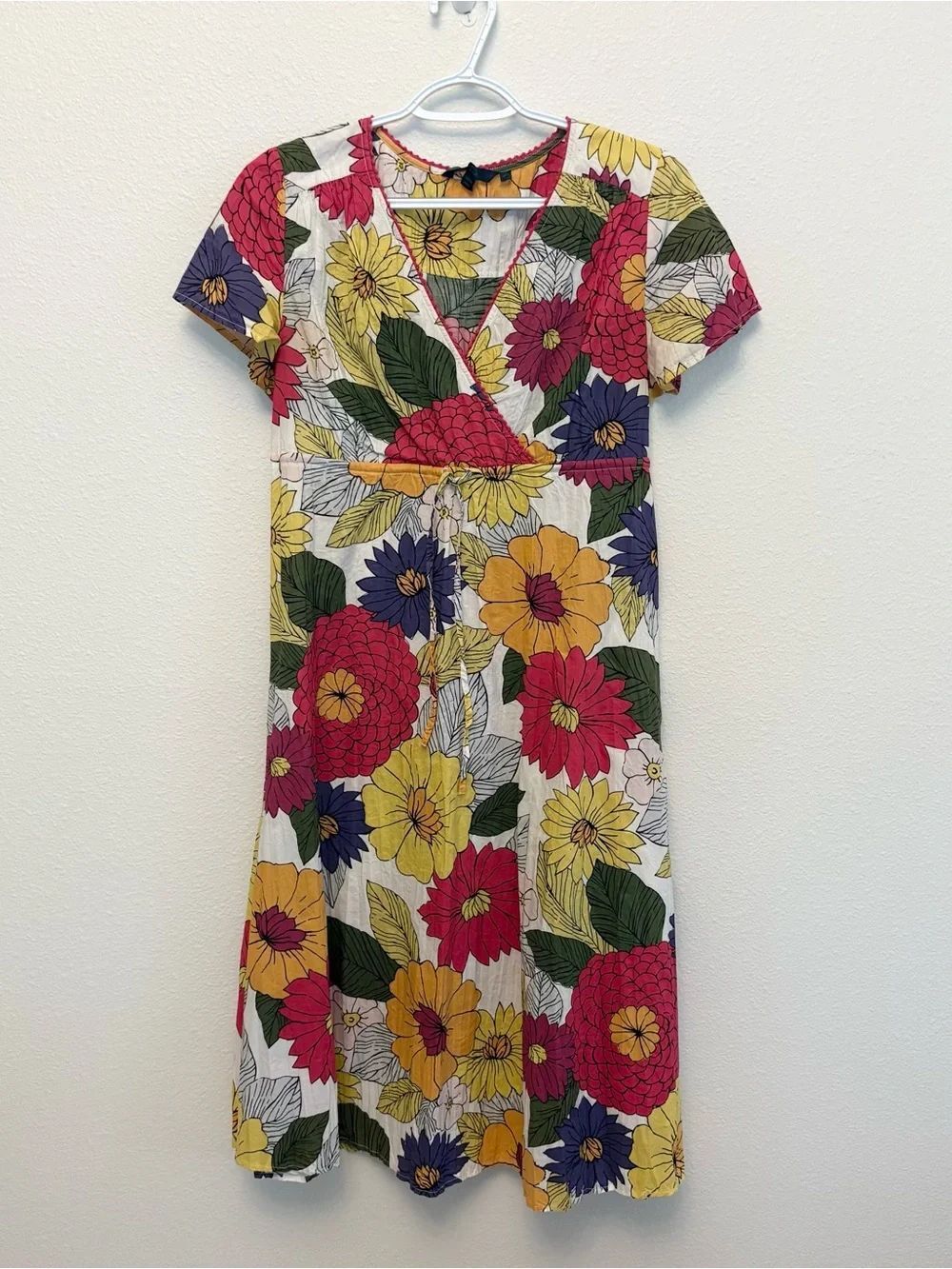 Boden Crinkle 100% Cotton Floral Sundress Empire Tie Waist Women’s Size 10R